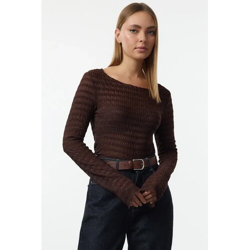 TRENDYOLMILLA ženska bluza Twoaw25Bz00207, braon-braon Cene