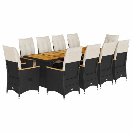 vidaXL 11-dijelni vrtni bistro set od poliratana s jastucima crni Cene