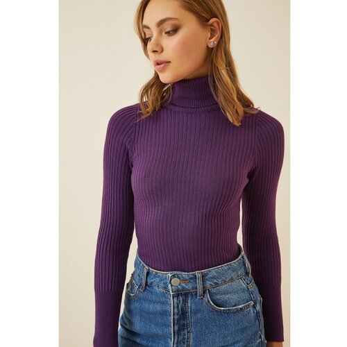 Happiness İstanbul Women's Plum Neck Corded Lycra Sweater Cene