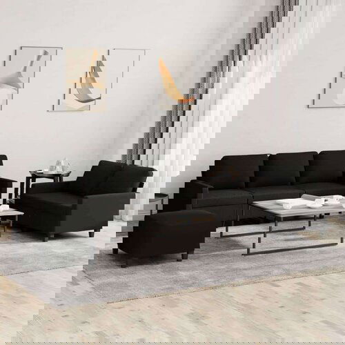  3-dijelni set sofa s jastucima crni od tkanine Cene