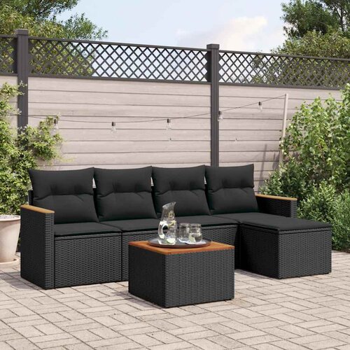  6-dijelni set vrtnih sofa s jastucima crni od poliratana Slike