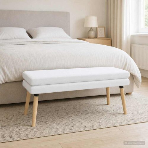  Klupa s dvostrukim slojem Bijela 110 x 40 x 47 cm Tkanina Slike