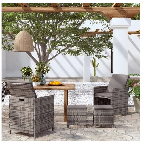  Vrtni stoli in stolčki 4-delni komplet poli ratan sive barve