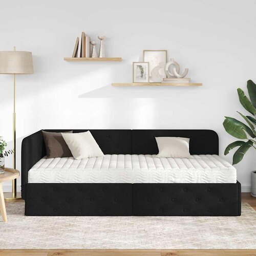  Kutni okvir kreveta Crna 90 x 190 cm tkanina Slike