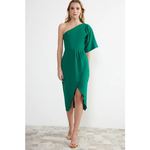 Trendyol Emerald Green Waist Drop/Skater Woven Midi Dress