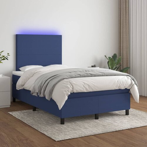 vidaXL Box spring postelja z vzmetnico LED modra 120x200 cm blago Cene