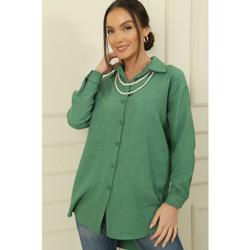 By Saygı Pearl Necklace Collar Buttoned Front Shirt Tunic Slike