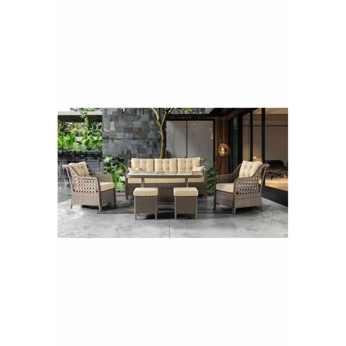 Hanah home Rondi - Cream CreamBrown Garden Lounge Set Slike