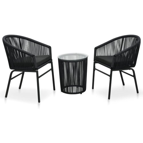 VidaXL Bistro garnitura z blazinami 3-delna PVC ratan črna Slike