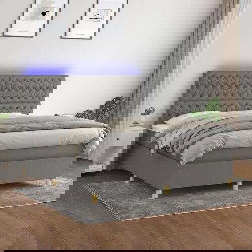 The Living Store Box spring postelja z vzmetnico LED temno siva 180x200 cm blago - Box Spring Postelja, (21515489) Slike