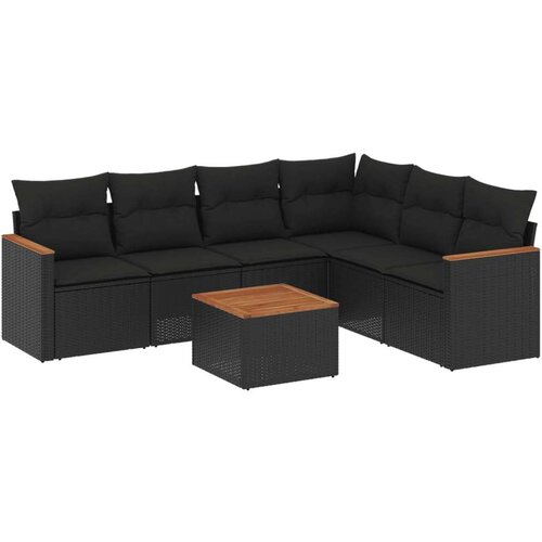  7-dijelni set vrtnih sofa od poliratana s jastucima crni Slike