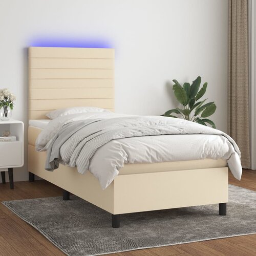 vidaXL Box spring postelja z vzmetnico LED krem 90x200 cm blago Cene