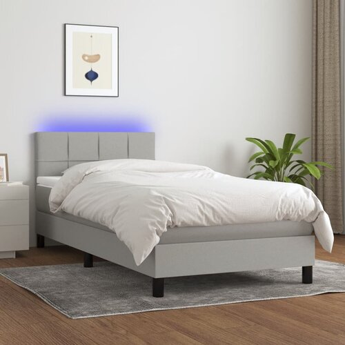 The Living Store Box spring postelja z vzmetnico LED svetlo siva 90x200 cm blago - Box Spring Postelja, (21520711) Slike