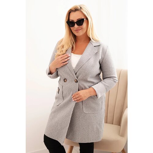 Kesi Włoski Elegant Plus Size women&amp;#039;s coat with a collar and large pockets gray Slike