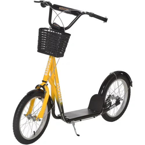HOMCOM Otroški skuter z velikimi kolesi, dvema zavorama in nastavljivim krmilom, košarico in držalom za plastenko vode, 139x58x90-96cm, oranžna, (20746917)