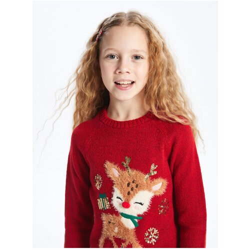 LC Waikiki Crew Neck New Year Themed Long Sleeve Girl's Knitwear Sweater Cijene