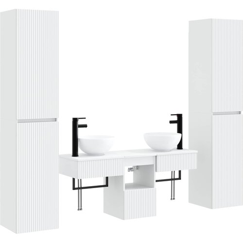  Set namje&amp;scaron;taja za kupaonicu 5 kom. Bijela 33 x 34,5 x 160 cm Slike