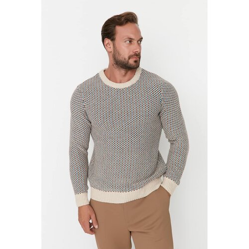 Trendyol Multicolor Men's Slim Fit Crew Neck Patterned Knitwear Sweater Cene