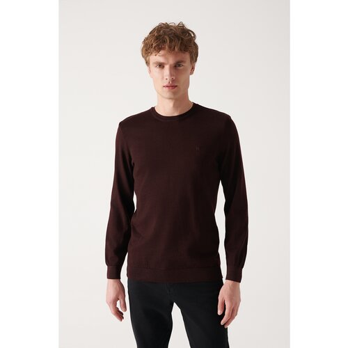 Avva Men's Burgundy Crew Neck Wool Blended Standard Fit Normal Cut Knitwear Sweater Slike