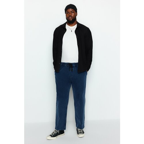 Trendyol Men's Navy Blue Wide Cut Plus Size Jeans Jeans with Elastic Waist. Cene