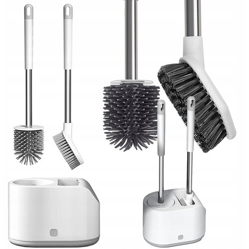  Set dveh silikonskih antibakterijskih WC krtač s stojalom 42cm bela Cene