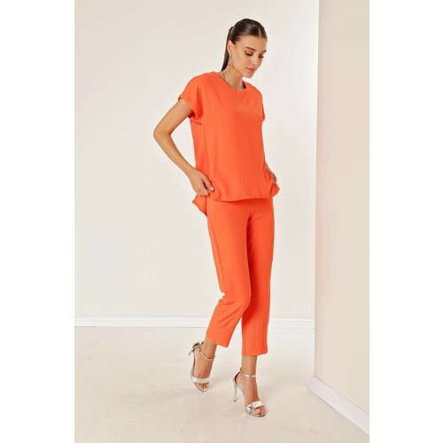 By Saygı Trousers with Pockets, Openwork Legs, darts Suit Coral Slike