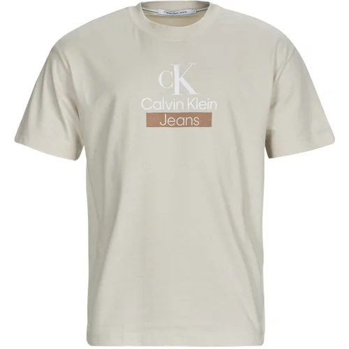 Calvin Klein Jeans Majice s kratkimi rokavi STACKED ARCHIVAL TEE Bež