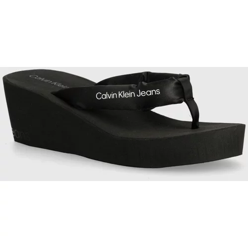 Calvin Klein Jeans Japonke BEACH WEDGE SANDAL PADDED NY ženske, črna barva, YW0YW01397