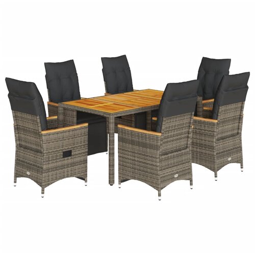 vidaXL 7-dijelni vrtni bistro set od poliratana s jastucima sivi Cene