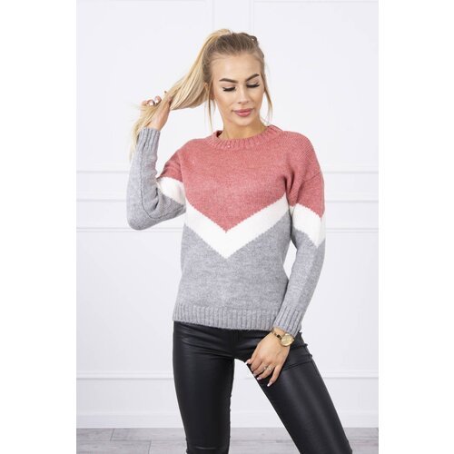 Kesi Sweater with geometric patterns dark pink+gray Slike