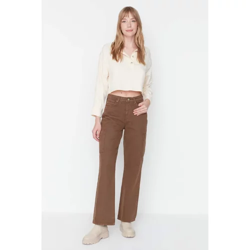 Trendyol Brown Pocket Detailed High Waist Wide Leg Jeans