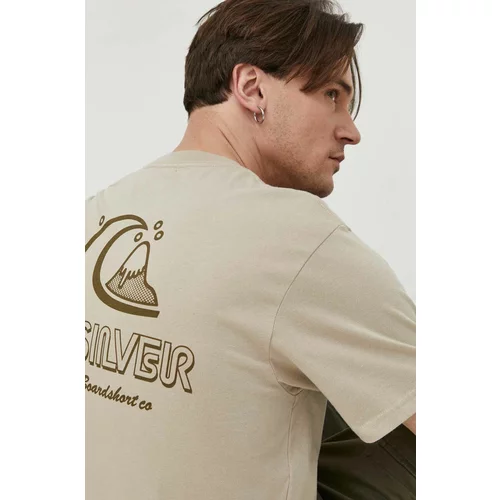 Quiksilver Pamučna majica za muškarce, boja: bež, s tiskom