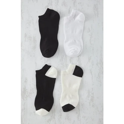 Trendyol Black-Ecru Unisex 4-Pack Short/Invisible Cotton Socks