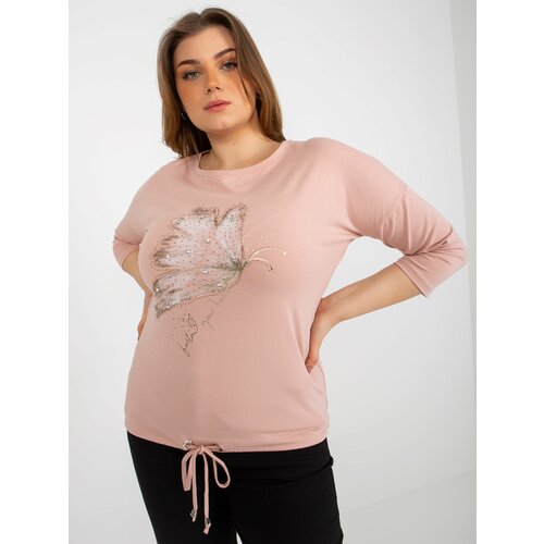 Fashion Hunters Light pink blouse plus size with print and application Slike