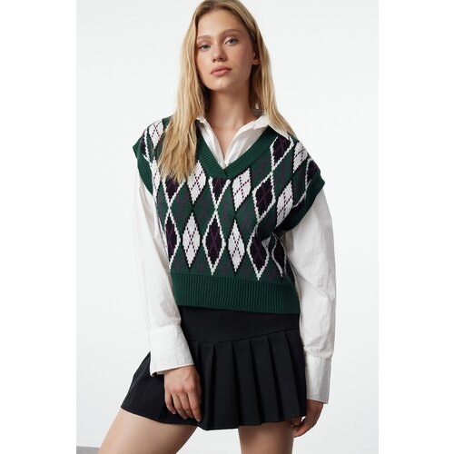 Trendyol Petrol V-Neck Knitwear Sweater Cene