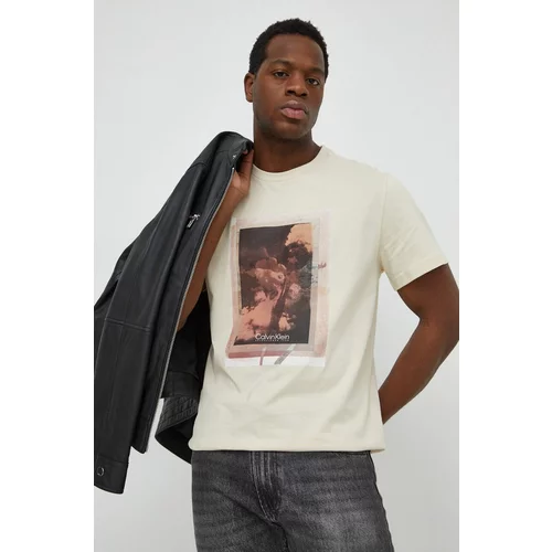 Calvin Klein Pamučna majica za muškarce, boja: bež, s tiskom