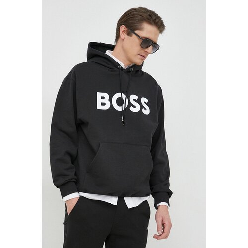 Boss Bombažen pulover mo&amp;scaron;ka, črna barva, s kapuco Slike