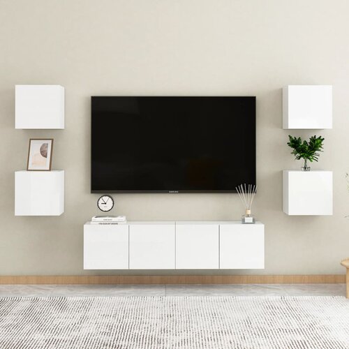The Living Store Komplet TV omaric 6-delni visok sijaj bela iverna plošča - TV Omarica, (21374680) Cene