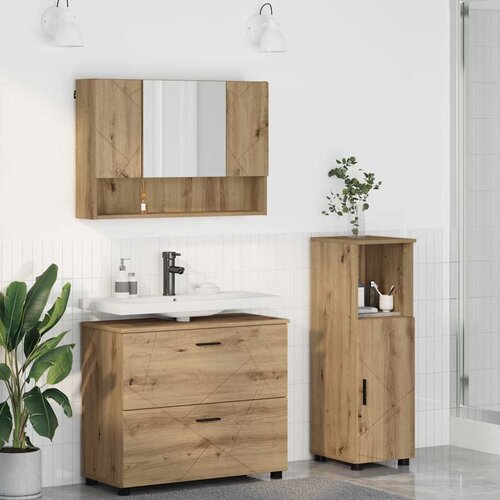 vidaXL Komplet pohištva za kopalnico s predalom 3 pcs artisan hrast Cene