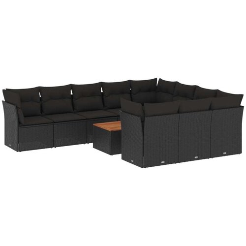 VidaXL 11-dijelni set vrtnih sofa od poliratana s jastucima crni Slike