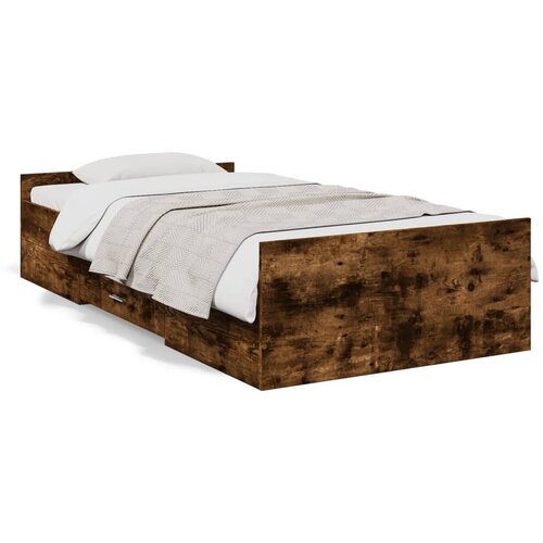 vidaXL Posteljni okvir s predali dimljen hrast 100x200 cm inž. les Cene