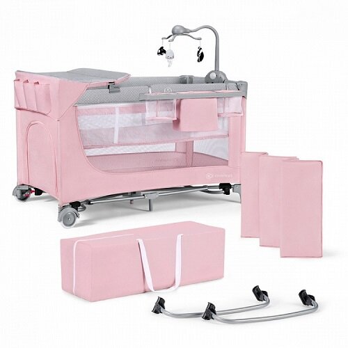 Kinderkraft prenosivi krevetac leody+accessories pink Slike