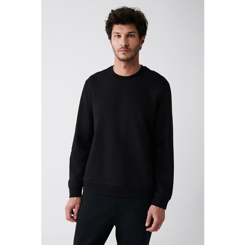 Avva Men's Black Crew Neck Cotton 2 Threads Not Raised Flexible Comfort Fit Sweatshirt Cene