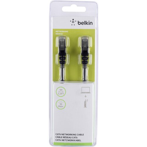 Belkin A3L981BT01MBKHS RJ45 omrežni kabel\, Patch kabel CAT 6 S/FTP 1.00 m črna z za&scaron;čitnim zapornim zatičem 1 kos, (20415555) Cene