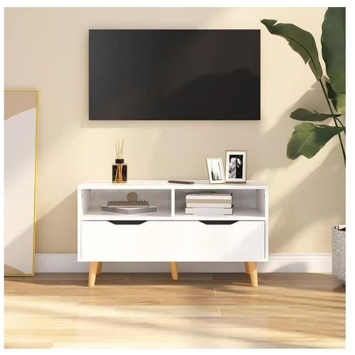  TV omarica visok sijaj bela 90x40x48,5 cm iverna plošča