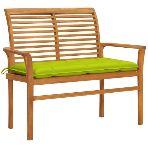 VidaXL Vrtna klop s svetlo zeleno blazino 112 cm trdna tikovina Slike