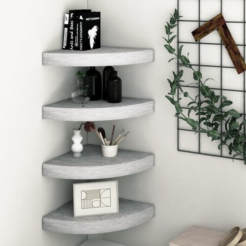 VidaXL Kutne zidne police 4 kom siva boja betona 25 x 25 x 3,8 cm MDF Slike
