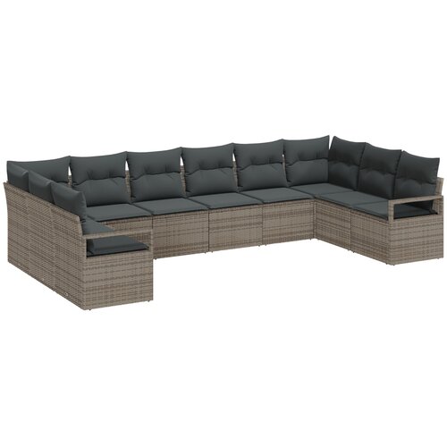 VidaXL vrtna sofa set s 10 deli in blazinami sivega poli ratana, 2-sedežni vrtni kavč s shranjevanjem in blazinami sivega poli ratana Slike
