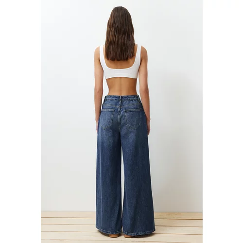Trendyol Blue More Sustainable Stitching Detailed High Waist Wide Leg Jeans
