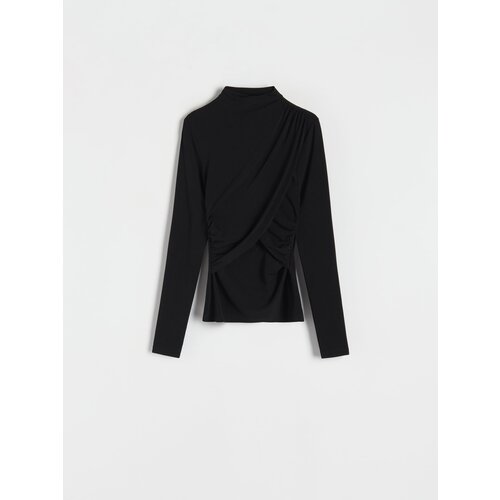 Reserved bluza z okrasnim naborkom - črna Cene